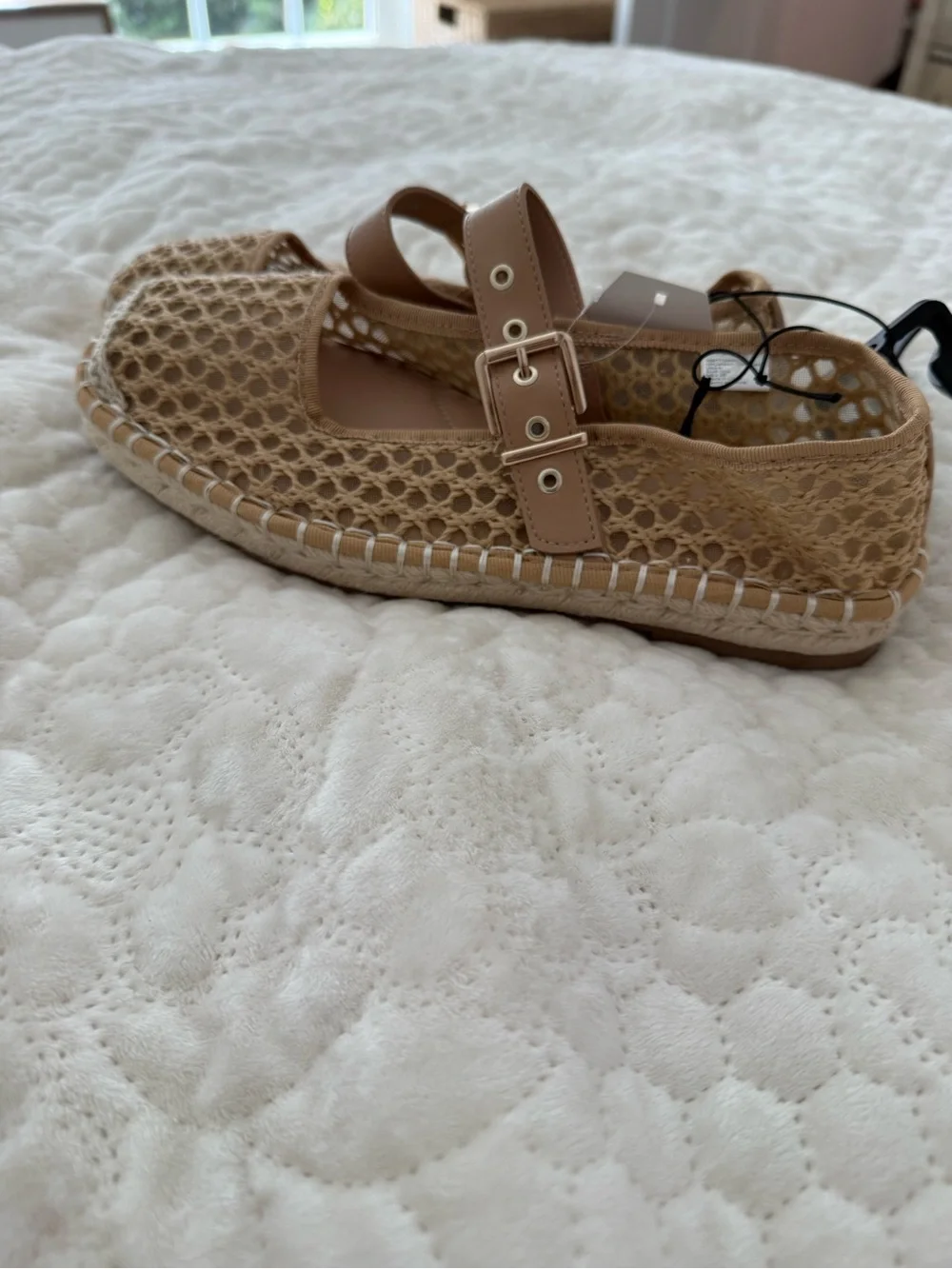Women’s Beige Mesh Mary Jane Flats